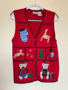 Vtg Capacity Petites Festive Vest Sz XL Holiday Embroidered Patchwork Grannycore